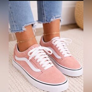 Vans Pink Suede Low-Top Sneakers with White Stripe